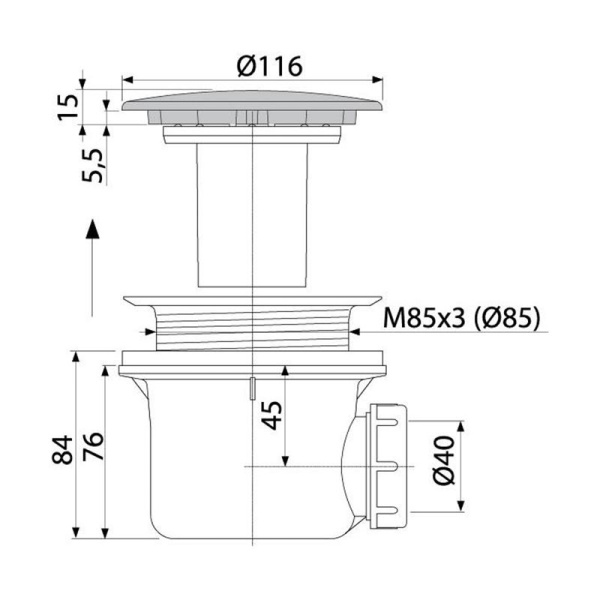 Сифон для душевого поддона Alcaplast, металл LUX под бронзу, A49ANTIC