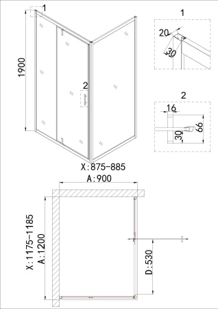 Душевое ограждение Niagara Nova NG-43-12AG-A90G 120x90x190 прямоугольник, дверь распашная