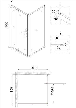 Душевое ограждение Niagara Nova NG-43-9AG-A100G 90x100x190 прямоугольник, дверь распашная