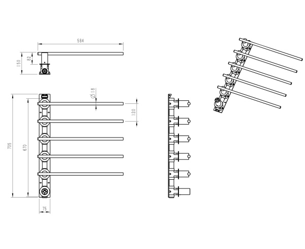Полотенцесушитель электрический встраиваемый WONZON & WOGHAND, Брашированный никель (WW-A365-BR)
