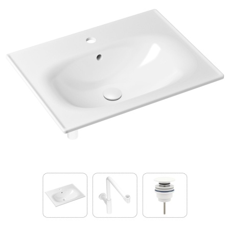 Комплект 3 в 1 Lavinia Boho Bathroom Sink 21520486: врезная фарфоровая раковина 60 см, металлический сифон, донный клапан