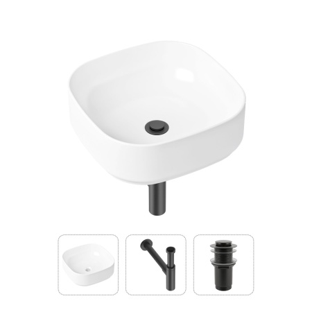 Комплект 3 в 1 Lavinia Boho Bathroom Sink 21520253: накладная фарфоровая раковина 40 см, металлический сифон, донный клапан