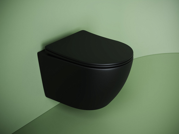 Подвесной унитаз Ceramicanova UNO безободковый, смыв Торнадо, с крепежом для полностью скрытого монтажа, ультратонким сидением с функцией быстрого снятия и крышкой с функцией плавного закрытия, цвет черный матовый CN11001TMB