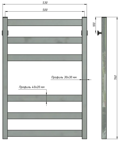Полотенцесушитель водяной Stinox Verona 500x800, нижнее подключение, хром, 1/2" ВР (внутренняя резьба), 6 перекладин
