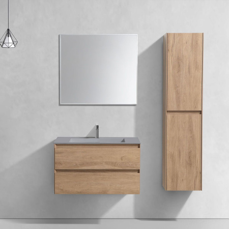 Тумба Vincea Luka 800 подвесная, 2 выкатных ящика soft-close, N.Oak с умывальником VCB-13800G из кварца, цвет серый