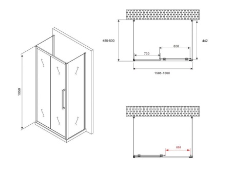 Душевой уголок ABBER Schwarzer Diamant AG30160BH-S50B-S50B