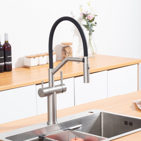 Смеситель для кухни с гибким изливом и подключением фильтра GAPPO G4399-85, сатин