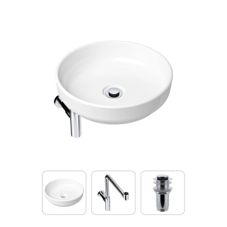 Комплект 3 в 1 Lavinia Boho Bathroom Sink 21520207: накладная фарфоровая раковина 40 см, металлический сифон, донный клапан