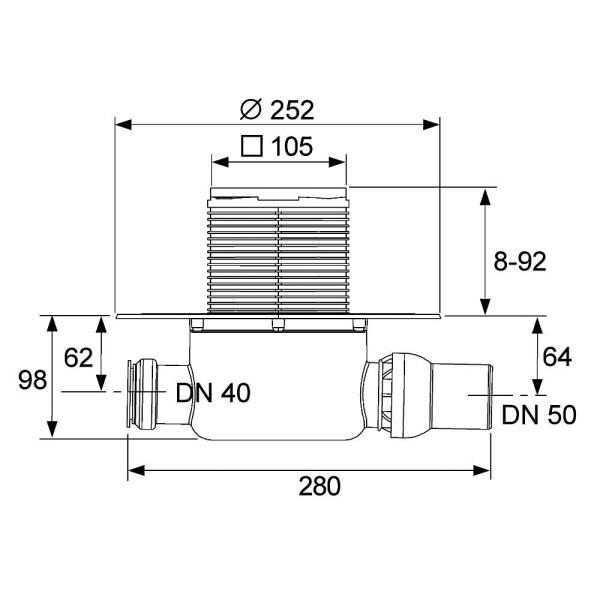 Комплект точечного трапа TECE TECEdrainpoint S с сифоном DN 50, с декоративной решеткой Разноцветный KDP-S120