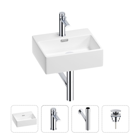 Раковина для ванной Wellsee Graceful Pro 201002876 в наборе 4 в 1: раковина белого глянцевого цвета, смеситель, сифон, донный клапан (цвет набора хром)