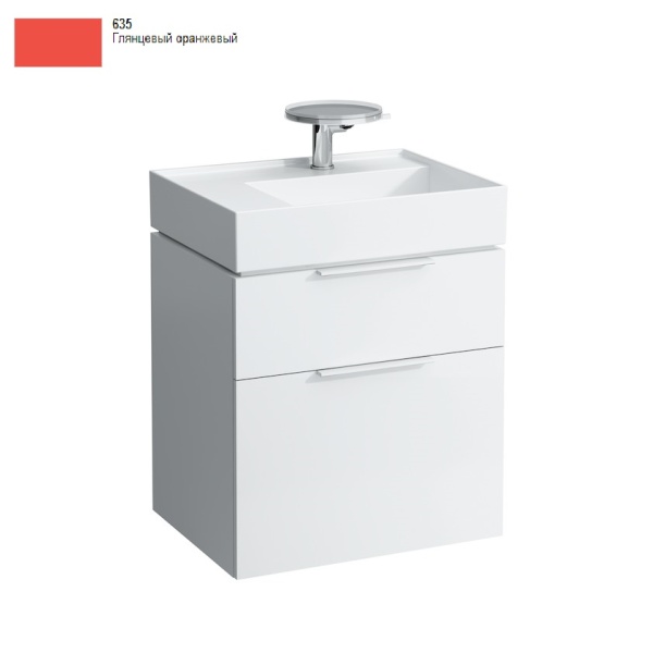 Модуль под раковину Kartell by laufen 59,5х45,5х61,5 см, глянцевый оранжевый, 2 ящика, раковина справа 4.0756.2.033.635.1