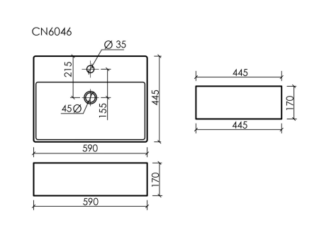 Умывальник чаша накладная прямоугольная Элемент (Element) 590x450x160мм