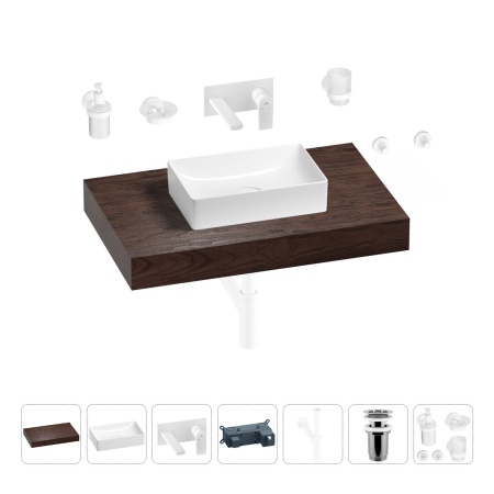 Раковина 42 см со столешницей 80 см Wellsee Pure BY Wellsee 201010765 в наборе 9 в 1: столешница, раковина, встраиваемый смеситель, сифон, выпуск, аксессуары (цвет набора матовый белый)