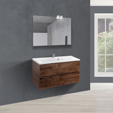 Тумба Vincea Mia 900 подвесная, 2 выкатных ящика soft close, R.Wood с умывальником VCB-3M900W из искусственного камня, цвет белый