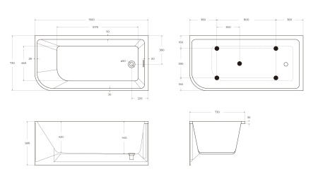 Акриловая ванна BELBAGNO BB712-1500-730-R