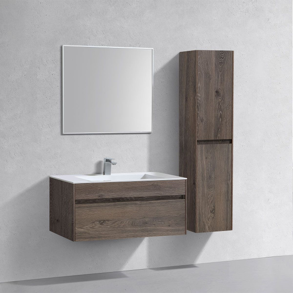 Тумба Vincea Chiara 1000 подвесная, 1 выкатной ящик soft-close, R.Oak с умывальником VCB-13100W из искусственного камня, цвет белый