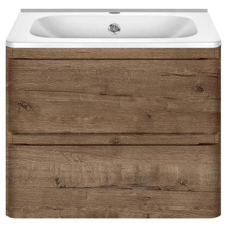 Тумба Vincea Vico 600 подвесная, 2 выкатных ящика soft close, V.Oak с умывальником VCB-2VP600W из искуственного камня, цвет белый