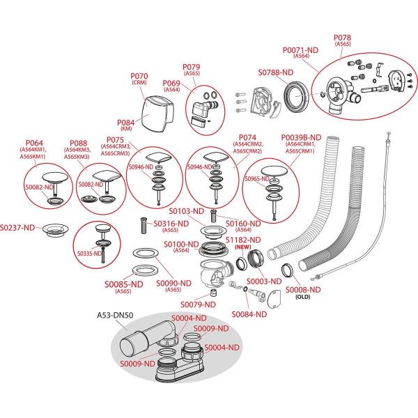 Сифон для ванны Alcaplast с напуском воды через перелив, пластик хромированный длина 100 см, A564CRM2-