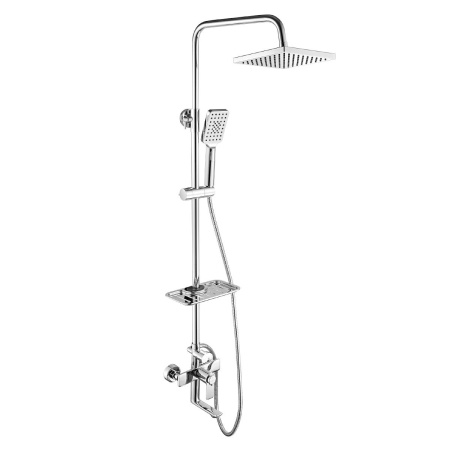 Душевая система термостатическая Rossinka RS50-46 для ванны и душа с регулируемой высотой штанги, поворотным изливом и лейкой "Тропический дождь"