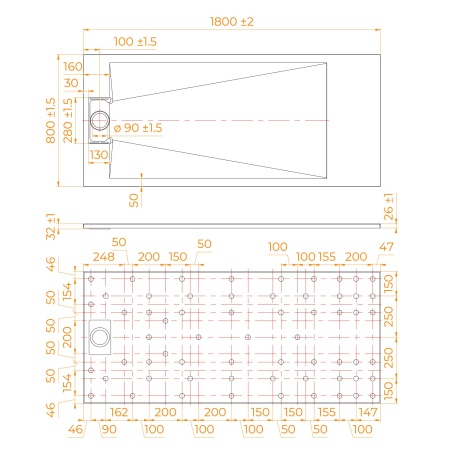 Душевой поддон прямоугольный RGW TUS-W Белый, 800x1800