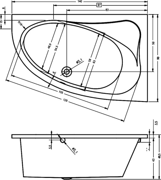 Акриловая ванна с усиленным каркасом и сифоном Riho Lyra 140x90 L BA6600500000000
