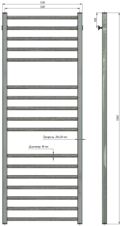 Полотенцесушитель водяной Stinox Classic Luxe 500x1400, нижнее подключение, хром, 1/2" ВР (внутренняя резьба), 17 перекладин