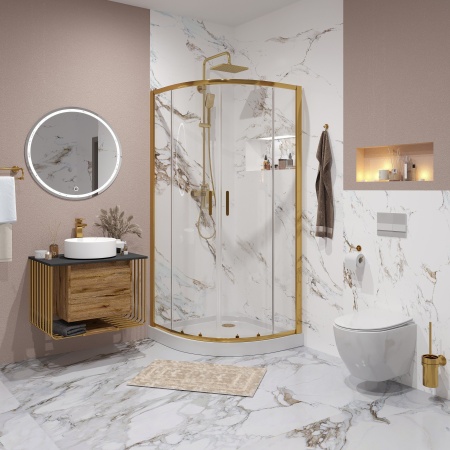 Душевое ограждение Niagara Nova NG-6406-08 GOLD 90x90x190 полукруг, двери раздвижные