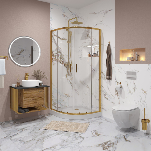 Душевое ограждение Niagara Nova NG-6407-08 GOLD 100x100x190 полукруг, двери раздвижные