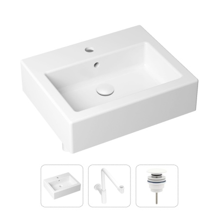 Комплект 3 в 1 Lavinia Boho Bathroom Sink 21520703: накладная фарфоровая раковина 50.5 см, металлический сифон, донный клапан