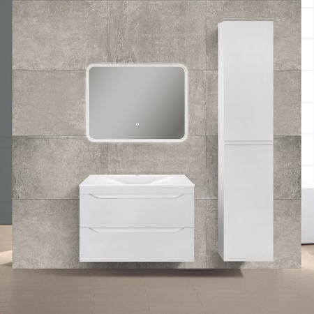 Тумба Vincea Fine 800 подвесная, 2 выкатных ящика soft close, G.White с умывальником VCB-1F800W из искусственного камня, цвет белый