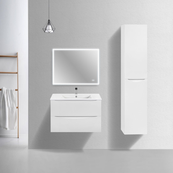 Тумба Vincea Mia Slim 800 подвесная, 2 выкатных ящика soft close, G.White с умывальником VBS-13980S1 керамическая, цвет белый