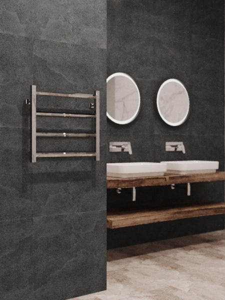 Полотенцесушитель водяной Stinox Sorento 500x500, нижнее подключение, хром, 1/2" ВР (внутренняя резьба), 4 перекладины