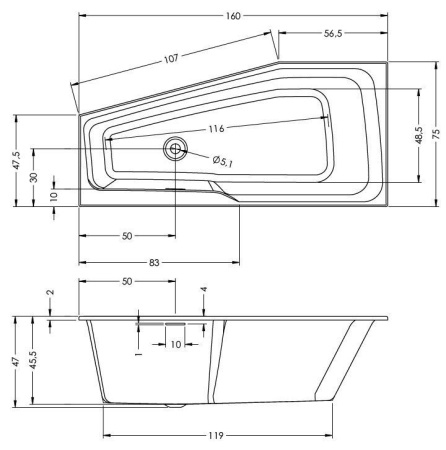Акриловая ванна с усиленным каркасом и сифоном Riho Rething Space 160x75 R BR1300500000000