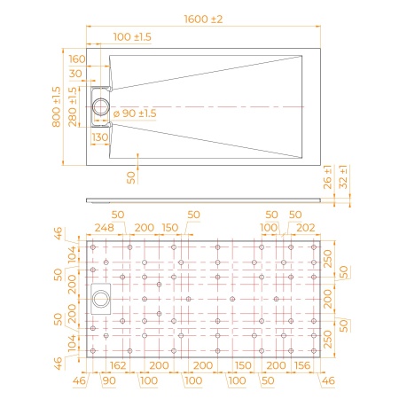 Душевой поддон прямоугольный RGW TUS-W Белый, 800x1600