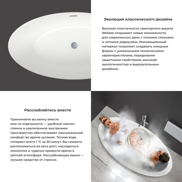 Акриловая ванна в наборе 3 в 1: отдельностоящая ванна, ножки, экран Wellsee L’univers 236401000