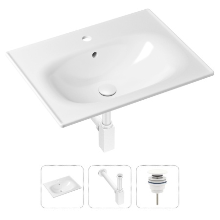 Комплект 3 в 1 Lavinia Boho Bathroom Sink 21520456: врезная фарфоровая раковина 60 см, металлический сифон, донный клапан