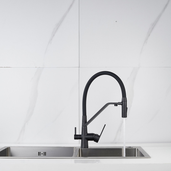 Смеситель для кухни с гибким изливом и подключением фильтра Shevanik S278H, черный