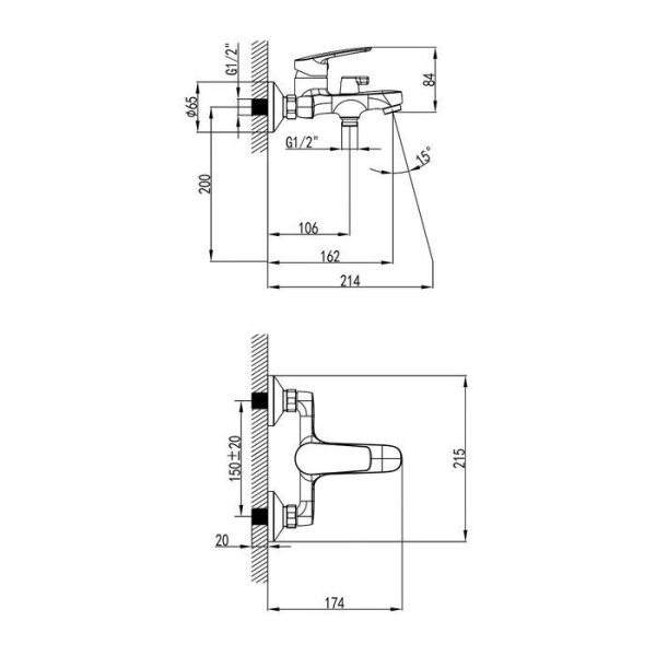 Смеситель для ванны Milardo Horizont HORSB02M02