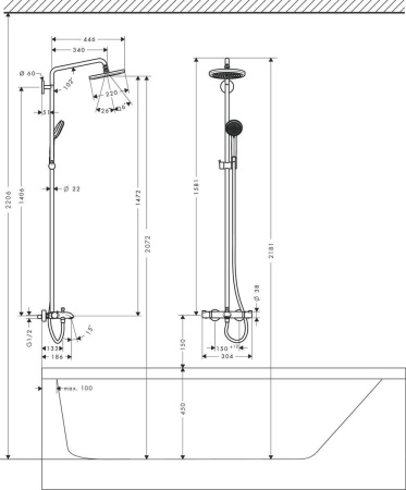 Hansgrohe Croma  220 Showerpipe душевая система хром 27223000