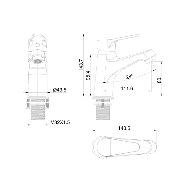 Смеситель для раковины WONZON & WOGHAND, Черный матовый (WW-A40212-MB)
