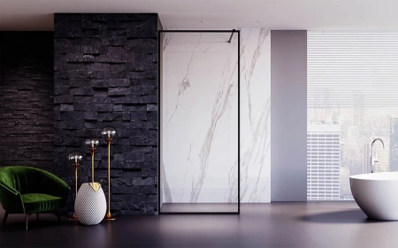 Душевая перегородка Veconi Korato KR-81B, 1100x2000, черный матовый, стекло прозрачное