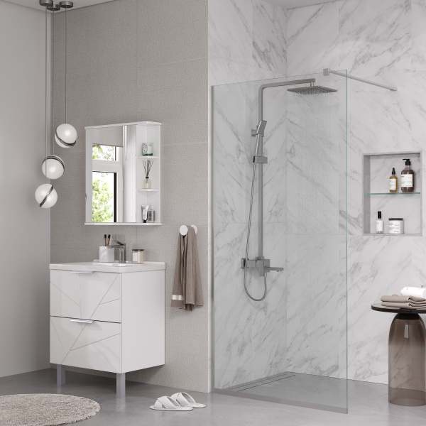 Душевая перегородка ограждение Reflexion RX200100CCR-17 Walk in 200x100см прозрачное закаленное стекло 8мм хромированный профиль