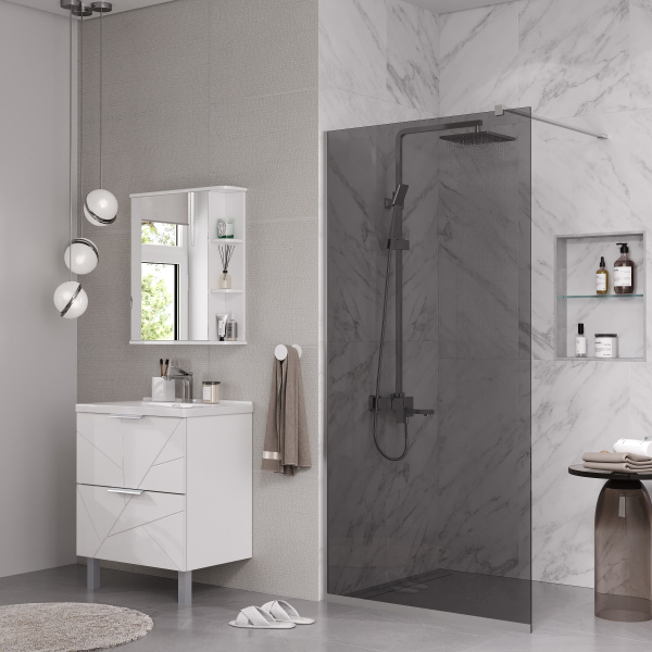 Душевая перегородка ограждение Reflexion RX200100TCR-19 Walk in 200x100см тонированное закаленное стекло 8мм хромированный профиль