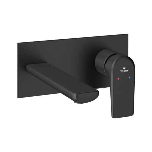 Раковина для ванной Wellsee Croquis 201000602 в наборе 2 в 1: овальная раковина белого глянцевого цвета, встраиваемый смеситель в цвете матовый черный