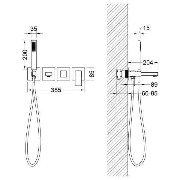 Встраиваемый смеситель для ванны TIMO Selene 2014/00YSM, хром