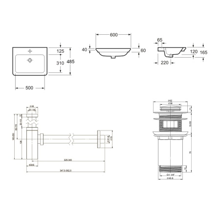 Комплект 3 в 1 Lavinia Boho Bathroom Sink 21520397: врезная фарфоровая раковина 60 см, металлический сифон, донный клапан