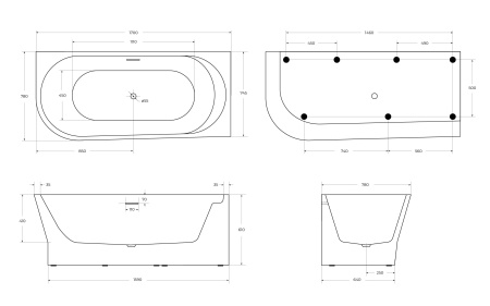 Акриловая ванна BELBAGNO BB410-1700-780-R