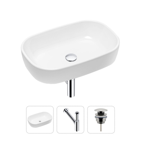 Комплект 3 в 1 Lavinia Boho Bathroom Sink 21520036: накладная фарфоровая раковина 54 см, металлический сифон, донный клапан