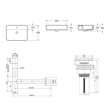 Комплект 3 в 1 Lavinia Boho Bathroom Sink 21520354: накладная фарфоровая раковина 60 см, металлический сифон, донный клапан