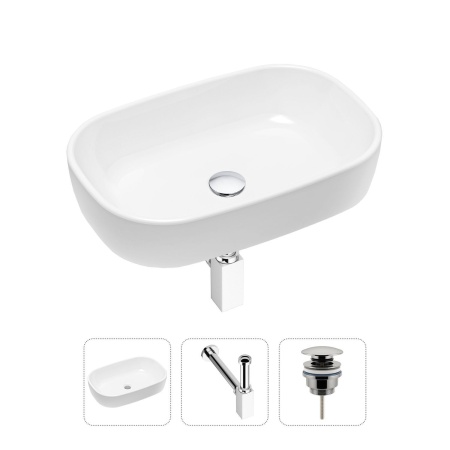 Комплект 3 в 1 Lavinia Boho Bathroom Sink 21520016: накладная фарфоровая раковина 54 см, металлический сифон, донный клапан